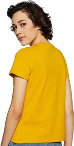 Camiseta amarilla Lisa para mujer, camiseta informal de algodón suave con cuello redondo de manga corta, cómoda, transpirable, para uso diario - Product Image 3