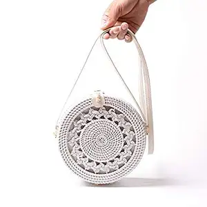 Trending Hot Ronde Rotan Handtas Handtassen Voor Dames Reizen Handtassen Gemaakt In Vietnam Vrouwen Rotan Stro Wit Enkele Linnen Boog