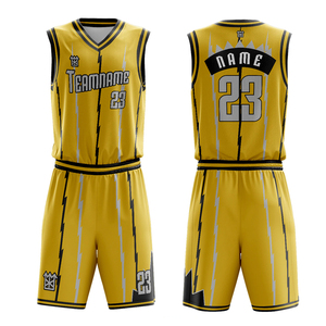 Uniforme de basket-ball jaune de haute qualité pour équipe unisexe avec design personnalisé d'équipe et de logo Respirant et à séchage rapide - Product Image 1