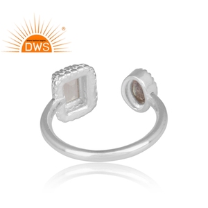 Arcoíris Moon Stone-anillo abierto de plata fina 925 con labradorita redonda, joyería antigua, venta al por mayor - Product Image 4