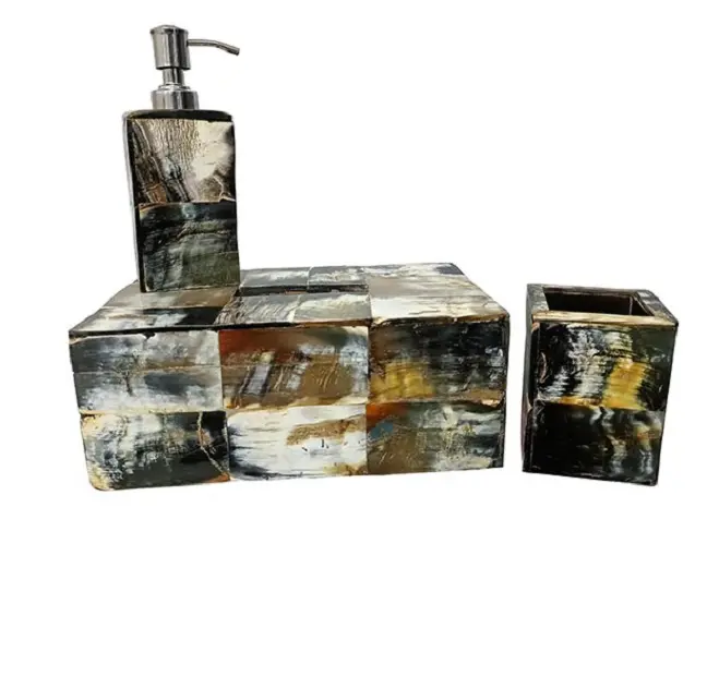Handcrafted Bathroom Set of 3 and Well Crafted Bathroom Accessories Tissue Box Soap Dispenser Toothbrush Holder