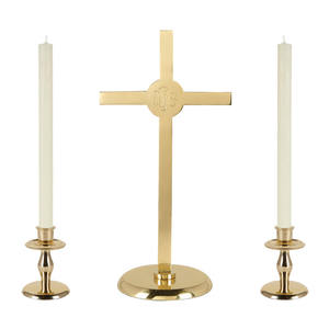 Bougeoir en laiton antique, porte-bougie en laiton avec autel croisé, ensemble de trois fournitures d'église - Product Image 2