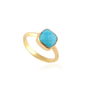 Customize Wholesale Blue <b>Turquoise</b> <b>Ring</b> Cushion Checker Cut <b>Ring</b> Handmade Minimalist Tiny Birthstone <b>Ring</b> Unisex Fine Jewelry - Product Image 2