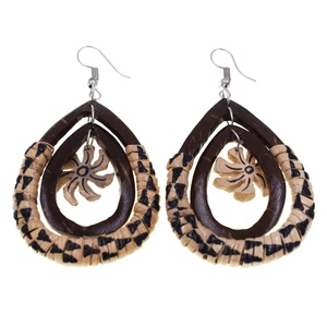 Nouveau bijoux de mode géométrique noix de <span class=keywords><strong>coco</strong></span> à la main rotin boucle d'oreille multicouche goutte paille boucles d'oreilles pour les femmes - Product Image 5