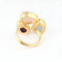 Bijoux personnalisés aigue-marine brute naturelle rubis quartz rose bagues multi pierres finition texture plaquée or 24k bague réglable ouverte