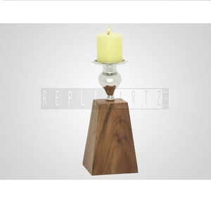 Decorative Metal Candle <b>Stand</b> with Wooden <b>Tea</b> Light Candle Holder Home Decor Accent Table Centerpiece for Wedding Birthday Party - Product Image 1