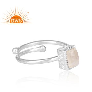 Bague en forme de pierre de lune arc-en-ciel, bijou rectangulaire, en argent fin, création de bijoux - Product Image 3