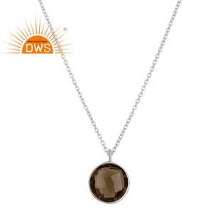 Faceted Round Cut Smoky Quartz Gemstone Sterling Silver Pendant Necklace Supplier <b>Handmade</b> <b>Jewelry</b> Wholesaler - Product Image 1