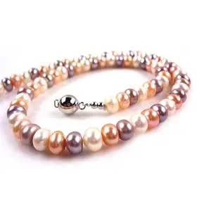 Bulk AA multi-colored freshwater pearl ball pendant round pearl necklaces