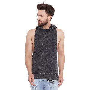 Acid Washed Hooded <b>Stringer</b> <b>Vest</b> for Gym Sports High Quality Custom Made tank Top for <b>Men</b> with Custom Printing on Wholesale - Product Image 5