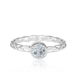 แหวนพลอยบุษราคัมสีฟ้าทรงมน,แหวนบิดทำจากเงินแท้925เนื้อแข็งสำหรับหญิงสาว - Product Image 1