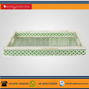 Plateau de service décoratif à motifs verts |   Plateau de rangement rectangulaire pour table basse, cuisine, salle à manger, décoration intérieure - Product Image 2