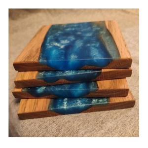 Sous-verre en bois et en résine avec support en bois, dessous de verres pour boissons chaudes et froides, tapis en bois, 1 pièce - Product Image 4