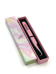 Professionnel meilleur Style 90 degrés rose clair poudre revêtement en acier inoxydable Extension de cils pince à épiler Logo personnalisé outils de beauté - Product Image 2