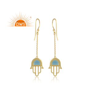 Modèle johnny Hamas — boucles d'oreilles, plaqué or, argent, pierre précieuse bleue, calcédoine, vente en gros - Product Image 3
