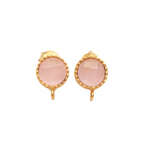ออกแบบใหม่สีชมพู Chalcedony พลอยต่างหูทองเหลืองเครื่องประดับชุบทองขายส่งแฟชั่นผู้หญิงต่างหูเครื่องประดับสำหรับผู้หญิง - Product Image 1