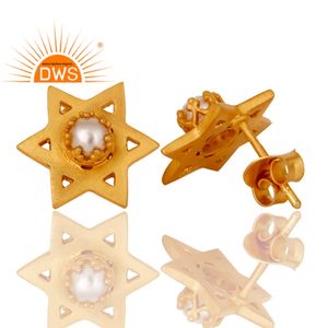 Boucles d'oreilles en perles pour femmes, plaqué or 18k, modèle étoile, bijoux en argent 925, vente en gros - Product Image 3