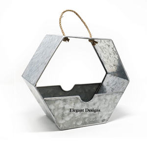 Luxueux jardinière murale galvanisée de qualité supérieure lot de deux poches vintage personnalisées à la main taille jardinière en gros - Product Image 4