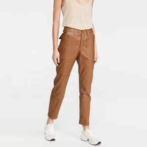 Wholesale PIHA SPORTS Custom Wet Look 100% Genuine Cowhide Leather Skinny Leggings Shaping Butt Push Trousers for Women Winter - Product Image 4