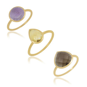 เครื่องประดับแฟชั่นคลาสสิกแหวนพลอยชุบทอง18K 925เงินสเตอร์ลิงหลากสีพร้อมส่ง - Product Image 1