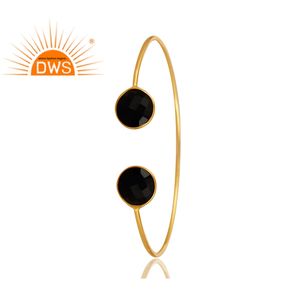 Bracelet de pierre précieuse, en Onyx noir, à facettes, plaqué or, argent 925, vente en gros de bijoux - Product Image 2