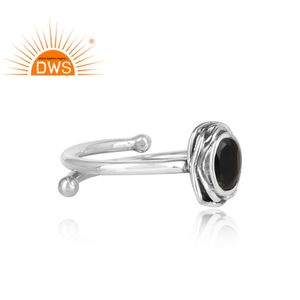 925 Sterling Silver Oxidized Adjustable <b>Ring</b> Jewelry Natural <b>Black</b> <b>Onyx</b> Oval Cut Gemstone Stackable <b>Ring</b> Jewelry Wholesaler - Product Image 3