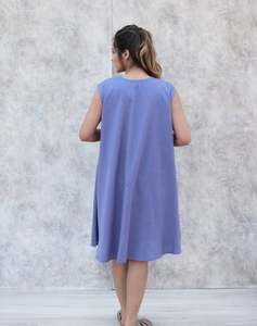 Vestido de Lino para Mujer, Color Azul Cielo, Diseño Moderno y a la Moda, Cuello Redondo, Sin Mangas, Largo hasta la Rodilla, Nuevo Modelo 2026 - Product Image 2