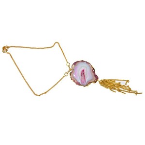 Collar de ágata rosa con rebanada, collar de ágata rosa a la venta - Product Image 1