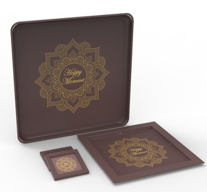 Plateau de service de luxe imprimé rond en bois et en métal pour la maison hôtel et restaurant plateaux décoratifs pour dessus de table - Product Image 5