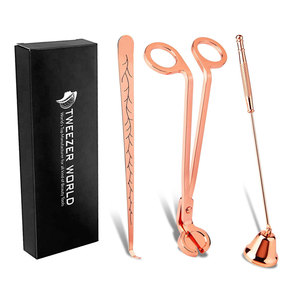 ชุดเทียนไส้ตะเกียง3ชิ้นทำจากสเตนเลสสตีลสีโรสโกลด์พร้อมตัวตัดไส้ตะเกียงเทียน - Product Image 1