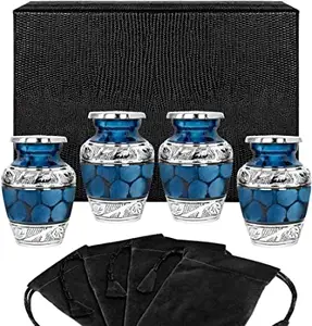 4 ब्लू मिनी अंतिम संस्कार कलश Keepsakes के सेट नीले छोटे urns के लिए मानव राख मेमोरियल राख कलश के साथ बॉक्स मखमल पाउच लघु