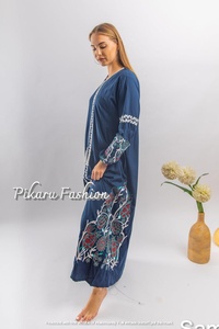 Algodón de lujo ucraniano de manga larga hasta la pantorrilla vestidos bordados mujeres elegante y moderno diseño Boho vestido mujeres Maxi vestidos - Product Image 5