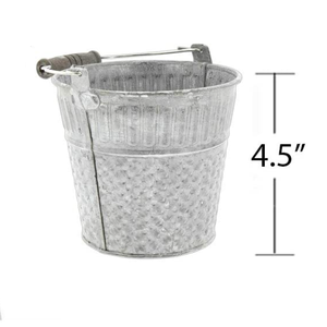 Galvanized Metal Bucket Planter with Wooden Handle - Product Image 3