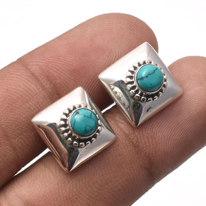 Boucles d'oreilles clous en argent sterling 925 avec pierre précieuse turquoise, style bohème, tendance, pour mariage, anniversaire, fiançailles, vente en gros - Product Image 4