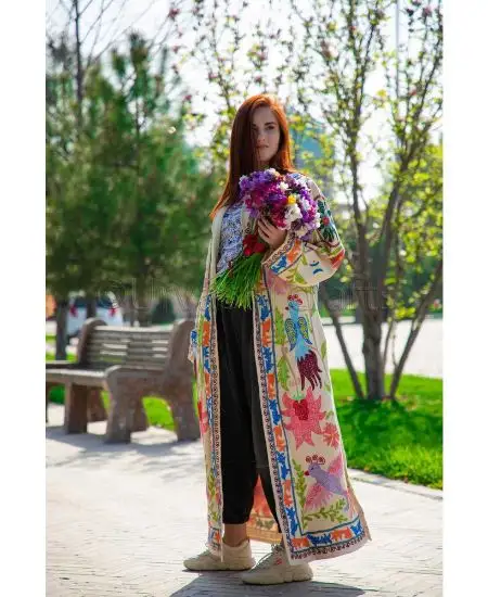 Qualidade de luxo Casaco de Inverno Aquecido Senhoras Boho Kimono Totalmente de Seda Bordadas À Mão Decorado Mulheres Jaqueta Robe de Algodão Natural