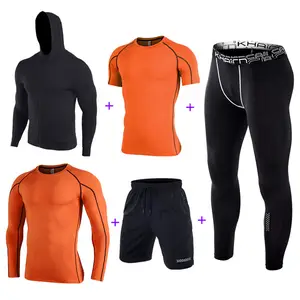 Комплект из 5 предметов, Мужской Быстросохнущий комплект одежды для тренировок, спортивная одежда, костюмы для бега, дышащая одежда для бега, спортивный костюм для мужчин