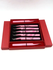 Pinzas de extensión de pestañas de acero inoxidable con revestimiento de polvo rosa de 45 grados de alta calidad, instrumentos de belleza con logotipo personalizado - Product Image 3
