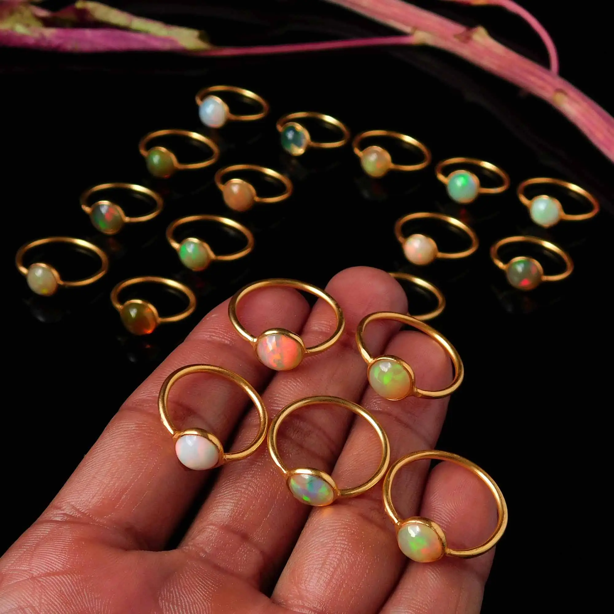 Opal Ring 925 Sterling Silber Ringe Sets für alle Finger äthiopisches Kleid traditionelle Opal Perlen Ring Licht 20 Zoll äthiopischen Juden