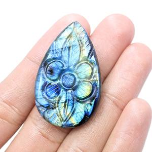 Naturel Bleu Flashy Labradorite Cabochon Mughal Art Sculpture Poire Forme Lâche Pierre Précieuse Taille 42X26 - Product Image 5