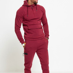 Jersey de lana de algodón rojo para hombre, Sudadera con capucha de gimnasio, conjunto de chándal transpirable de talla grande, precio de fábrica al por mayor para primavera - Product Image 1