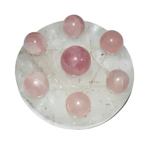 David — boule de Quartz en cristal, 7 boules de Quartz Rose sur la toile de David - Product Image 1