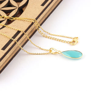 Colgante de cadena de Calcedonia de latón chapado en oro y plata, cadena ajustable de Diseño popular, briolette cut aqua, gran oferta - Product Image 5