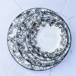 Assiettes d'accompagnement en porcelaine, vaisselle de cuisine pour salade 6 8 pouces, plats latéraux en céramique noir et blanc - Product Image 2