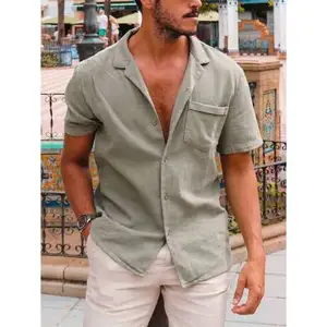 Wholesale Men's Summer Cotton and Linen Short Sleeve Shirts for mens