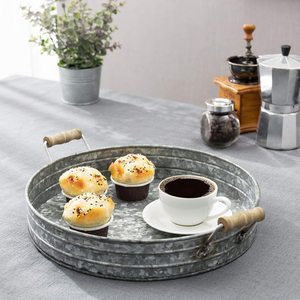 Round Galvanized Metal and Wood <b>Tray</b> - Product Image 1