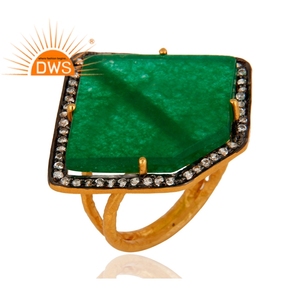 Natural Green Onyx Gemstone Slice Prong <b>Set</b> <b>Ring</b> Jewelry Wholesale Gold Plated 925 Sterling <b>Silver</b> Cocktail Jewelry Supplier - Product Image 2