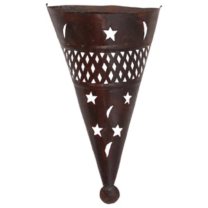 Rustic Iron Cone Wall Sconce Shade With <b>Star</b> And Moon Cutouts For Outdoor <b>Hanging</b> Home Decor - Product Image 1