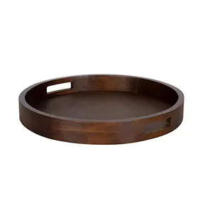 Round LArge Wooden Burn Finish Tray For Wedding and Cateres Used Tabletop Or Serving Tray