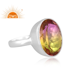 Diseño hecho a mano plata de ley fina Natural Bio Petro turmalina doblete cuarzo piedra preciosa anillo apilable fabricante de joyas - Product Image 3