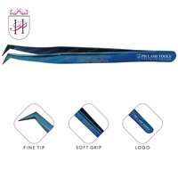 Pincettes professionnelles bleues pour Extension de cils, Type L, pincettes à pointe revêtue en diamant, pincettes pour Volume et Isolation, vente en gros